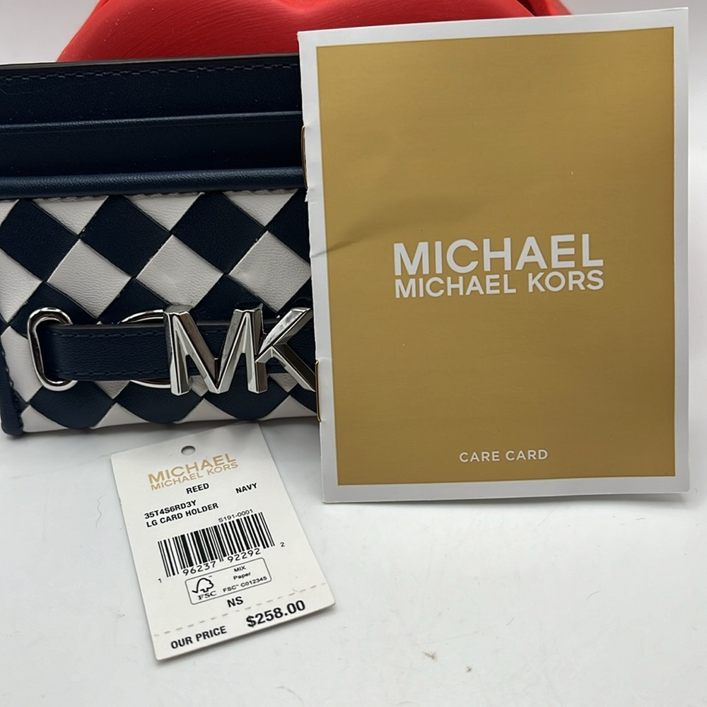 NWT Michael Kors Navy Blue Reed Leather Card ID Holder Wallet